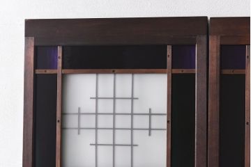 大正ロマン　スリムな形と色ガラスが魅力的な引き戸(ガラス戸、建具)4枚セット