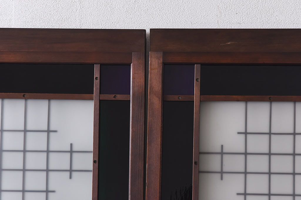 大正ロマン　スリムな形と色ガラスが魅力的な引き戸(ガラス戸、建具)4枚セット