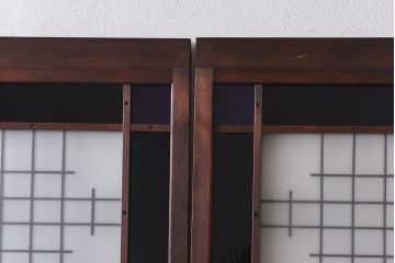 大正ロマン　スリムな形と色ガラスが魅力的な引き戸(ガラス戸、建具)4枚セット