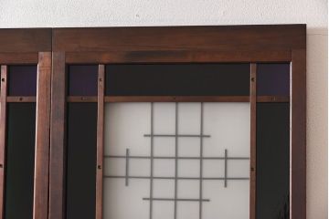 大正ロマン　スリムな形と色ガラスが魅力的な引き戸(ガラス戸、建具)4枚セット