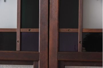 大正ロマン　スリムな形と色ガラスが魅力的な引き戸(ガラス戸、建具)4枚セット