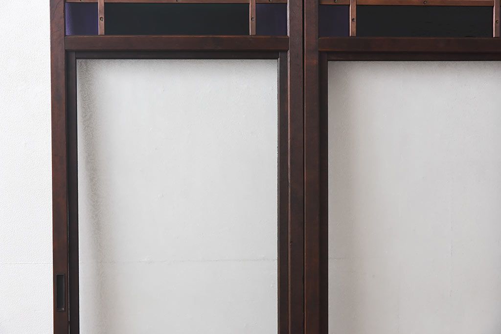 大正ロマン　スリムな形と色ガラスが魅力的な引き戸(ガラス戸、建具)4枚セット