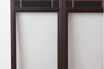 大正ロマン　スリムな形と色ガラスが魅力的な引き戸(ガラス戸、建具)4枚セット