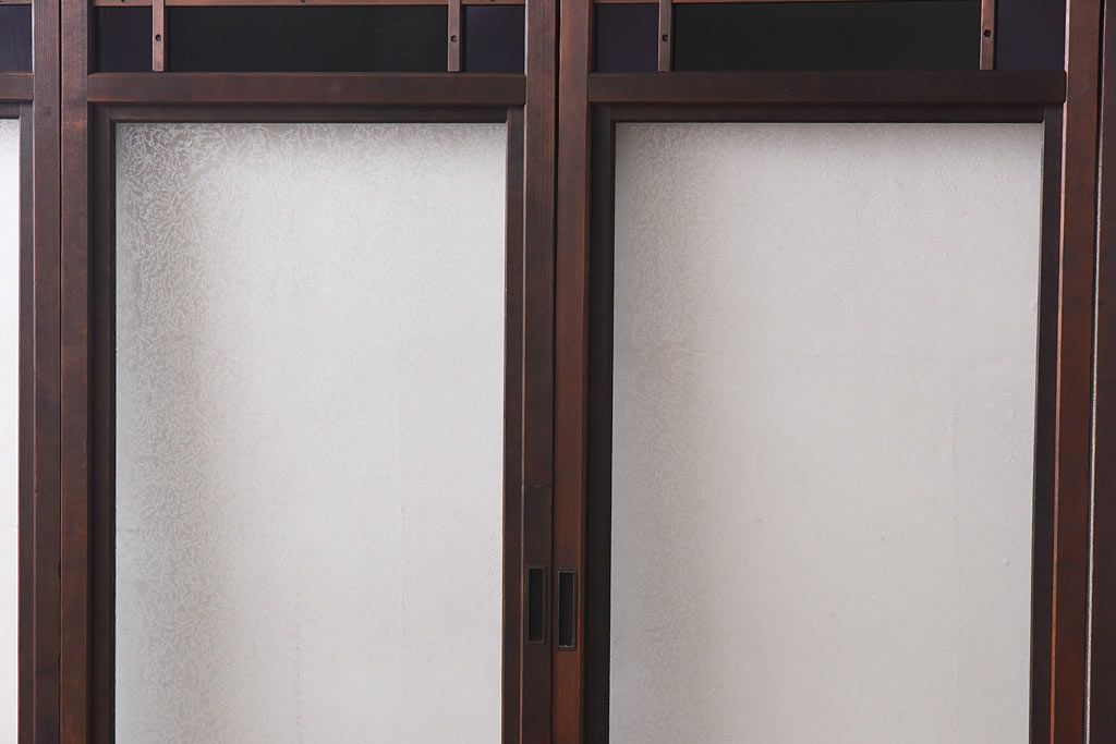 大正ロマン　スリムな形と色ガラスが魅力的な引き戸(ガラス戸、建具)4枚セット