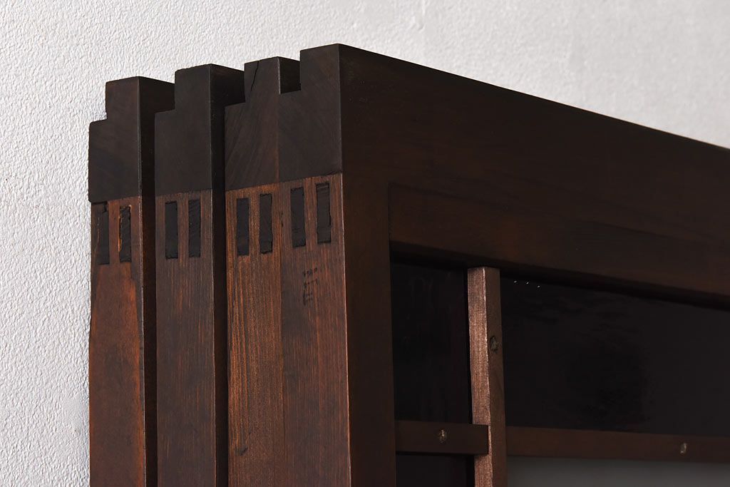 大正ロマン　スリムな形と色ガラスが魅力的な引き戸(ガラス戸、建具)4枚セット