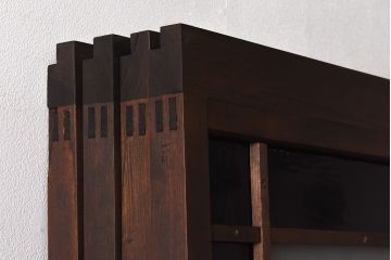 大正ロマン　スリムな形と色ガラスが魅力的な引き戸(ガラス戸、建具)4枚セット