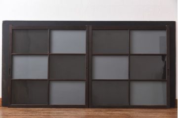 昭和レトロ　2種のガラスで作られた市松模様がおしゃれなガラス戸(窓)2枚セット