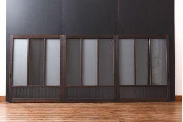 昭和レトロ　縞のデザインが個性的なガラス戸(窓、引き戸)3枚セット