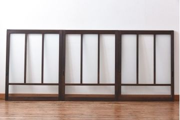 昭和レトロ　縞のデザインが個性的なガラス戸(窓、引き戸)3枚セット