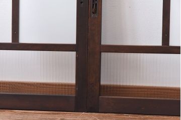 昭和レトロ　縞のデザインが個性的なガラス戸(窓、引き戸)3枚セット