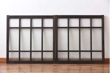 【I様ご成約済】昭和レトロ　ガラスの組み合わせが素敵な窓(ガラス戸、引き戸)2枚セット