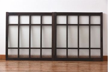 【I様ご成約済】昭和レトロ　ガラスの組み合わせが素敵な窓(ガラス戸、引き戸)2枚セット
