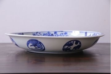 幕末明治期　一尺三寸　染付　竹唐草大皿(和食器)