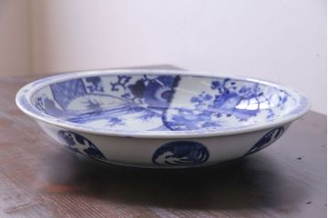 幕末明治期　一尺三寸　染付　竹唐草大皿(和食器)