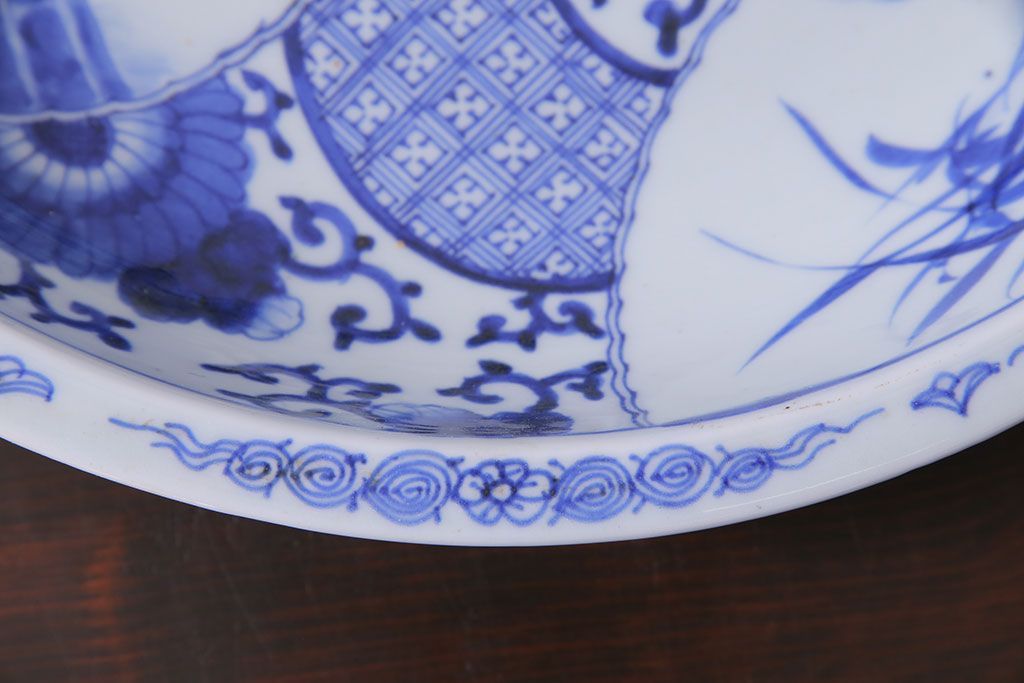 幕末明治期　一尺三寸　染付　竹唐草大皿(和食器)