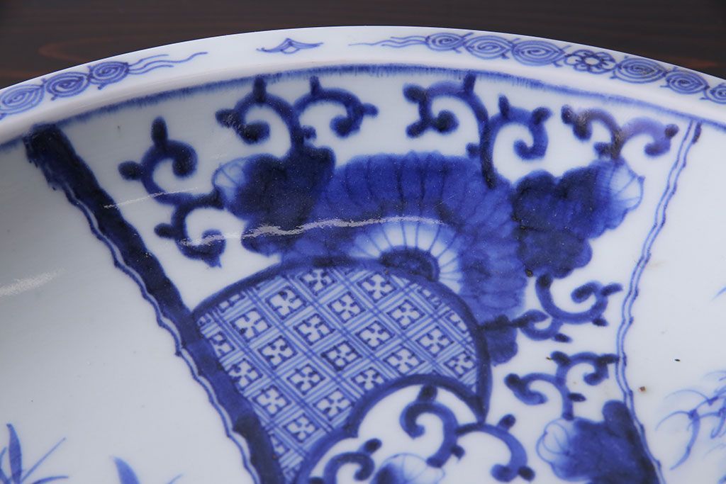 幕末明治期　一尺三寸　染付　竹唐草大皿(和食器)