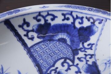 幕末明治期　一尺三寸　染付　竹唐草大皿(和食器)