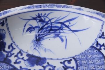 幕末明治期　一尺三寸　染付　竹唐草大皿(和食器)