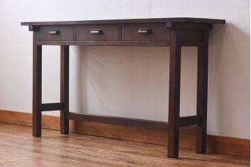 レトロ家具　昭和レトロ　ナラ材・ブナ材　味わいのある木味が魅力の薄型の平机(コンソールテーブル、サイドテーブル)(1)