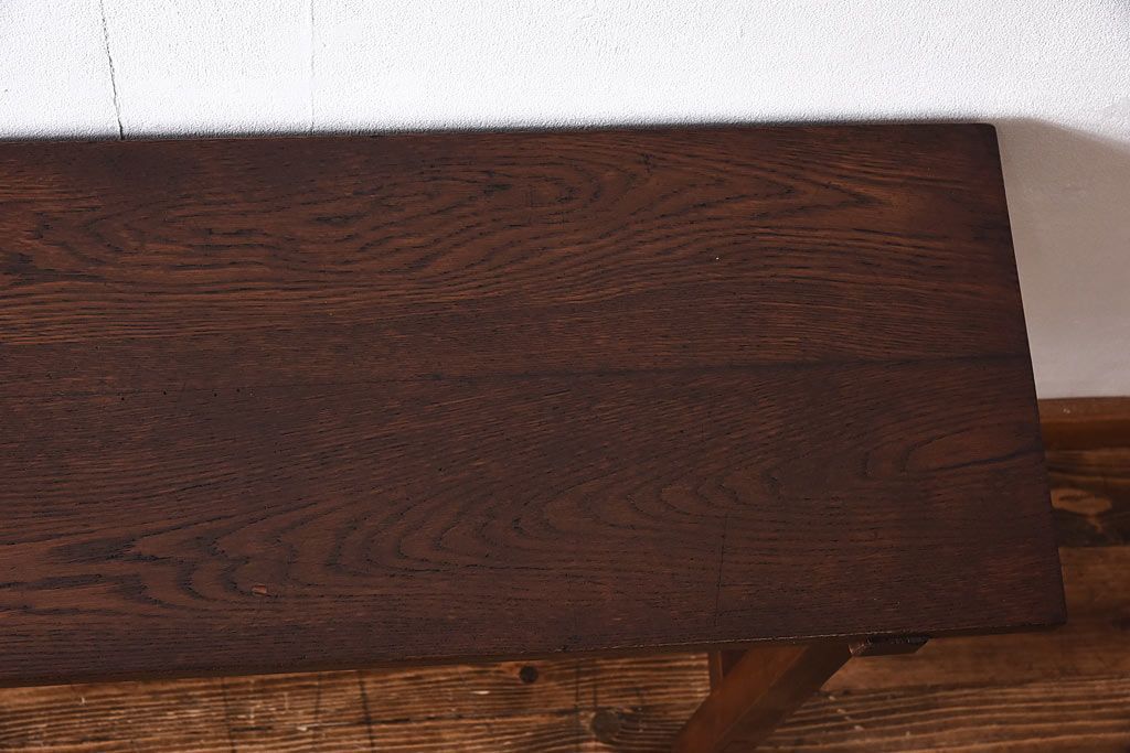 レトロ家具　昭和レトロ　ナラ材・ブナ材　味わいのある木味が魅力の薄型の平机(コンソールテーブル、サイドテーブル)(1)