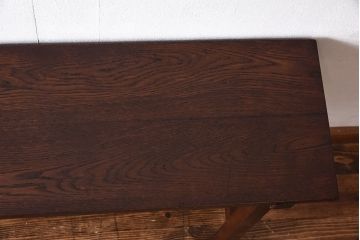 レトロ家具　昭和レトロ　ナラ材・ブナ材　味わいのある木味が魅力の薄型の平机(コンソールテーブル、サイドテーブル)(1)