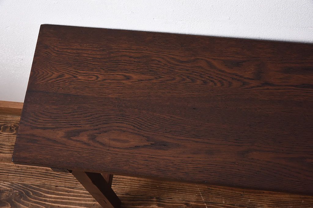 レトロ家具　昭和レトロ　ナラ材・ブナ材　味わいのある木味が魅力の薄型の平机(コンソールテーブル、サイドテーブル)(1)