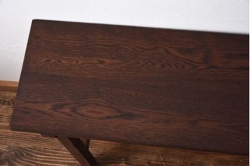 レトロ家具　昭和レトロ　ナラ材・ブナ材　味わいのある木味が魅力の薄型の平机(コンソールテーブル、サイドテーブル)(1)