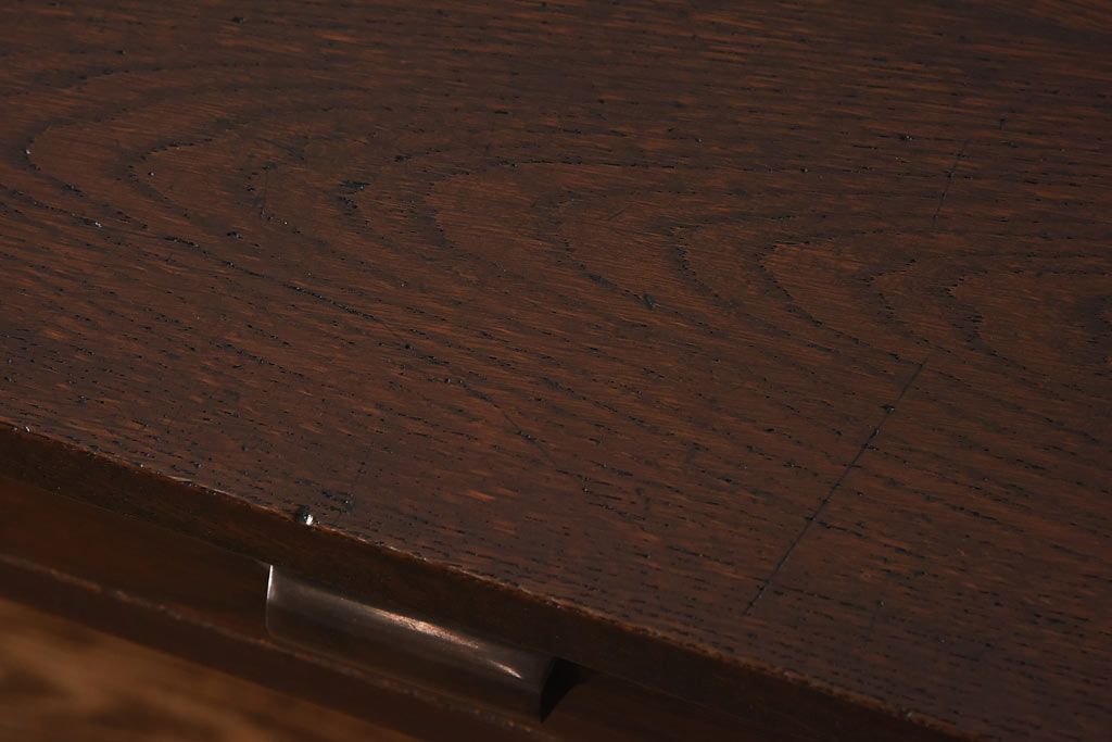 レトロ家具　昭和レトロ　ナラ材・ブナ材　味わいのある木味が魅力の薄型の平机(コンソールテーブル、サイドテーブル)(1)