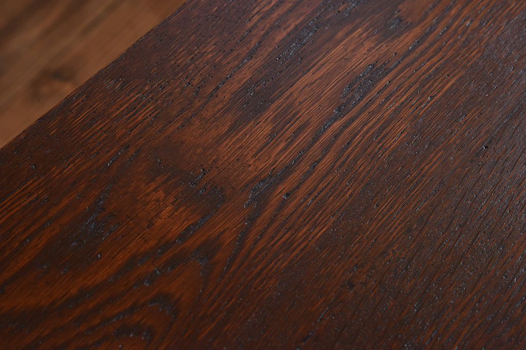 レトロ家具　昭和レトロ　ナラ材・ブナ材　味わいのある木味が魅力の薄型の平机(コンソールテーブル、サイドテーブル)(1)