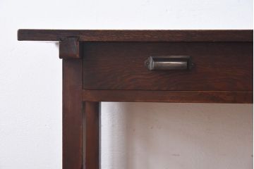 レトロ家具　昭和レトロ　ナラ材・ブナ材　味わいのある木味が魅力の薄型の平机(コンソールテーブル、サイドテーブル)(1)