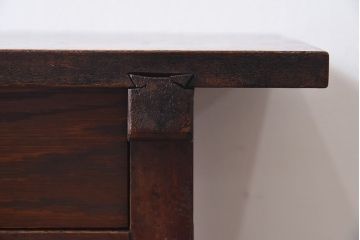 レトロ家具　昭和レトロ　ナラ材・ブナ材　味わいのある木味が魅力の薄型の平机(コンソールテーブル、サイドテーブル)(1)