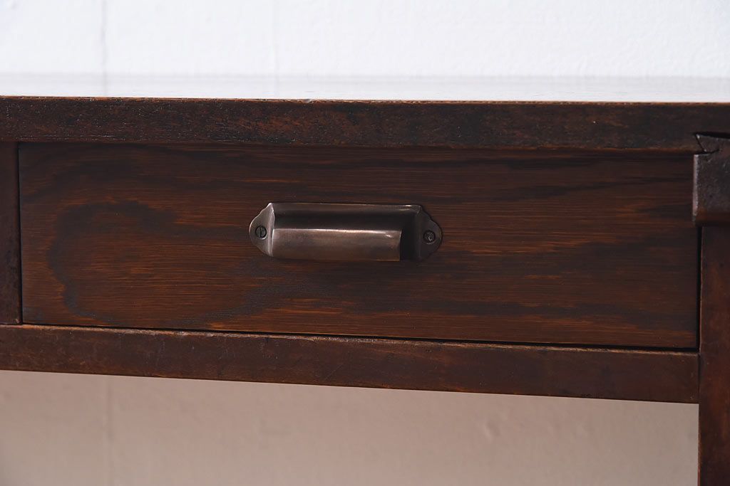 レトロ家具　昭和レトロ　ナラ材・ブナ材　味わいのある木味が魅力の薄型の平机(コンソールテーブル、サイドテーブル)(1)