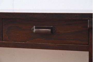 レトロ家具　昭和レトロ　ナラ材・ブナ材　味わいのある木味が魅力の薄型の平机(コンソールテーブル、サイドテーブル)(1)