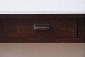 レトロ家具　昭和レトロ　ナラ材・ブナ材　味わいのある木味が魅力の薄型の平机(コンソールテーブル、サイドテーブル)(1)