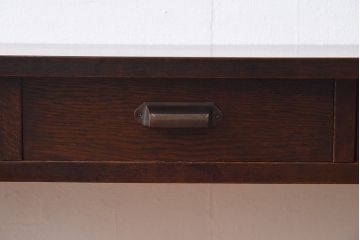 レトロ家具　昭和レトロ　ナラ材・ブナ材　味わいのある木味が魅力の薄型の平机(コンソールテーブル、サイドテーブル)(2)