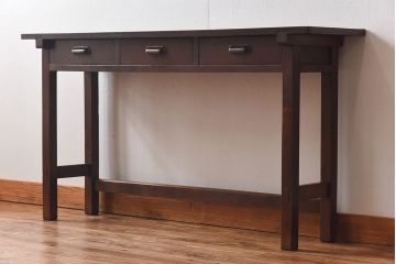 レトロ家具　昭和レトロ　ナラ材・ブナ材　味わいのある木味が魅力の薄型の平机(コンソールテーブル、サイドテーブル)(2)