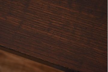 レトロ家具　昭和レトロ　ナラ材・ブナ材　味わいのある木味が魅力の薄型の平机(コンソールテーブル、サイドテーブル)(2)