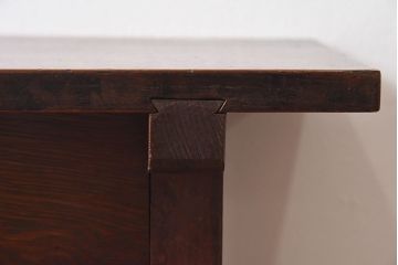 レトロ家具　昭和レトロ　ナラ材・ブナ材　味わいのある木味が魅力の薄型の平机(コンソールテーブル、サイドテーブル)(2)