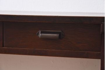 レトロ家具　昭和レトロ　ナラ材・ブナ材　味わいのある木味が魅力の薄型の平机(コンソールテーブル、サイドテーブル)(2)