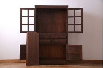 中古　松本民芸家具　G-1型　面取りカップボード(食器棚、本棚)(定価約41万4千円)