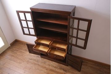 中古　松本民芸家具　G-1型　面取りカップボード(食器棚、本棚)(定価約41万4千円)