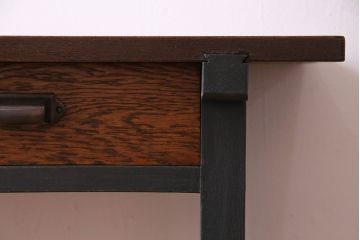 レトロ家具　昭和レトロ　ナラ材・ブナ材　味わいのある木味が魅力の薄型の平机(コンソールテーブル、サイドテーブル)(3)