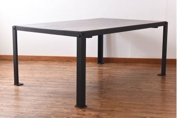 アンティーク家具　昭和中期　インダストリアルな鉄脚ダイニングテーブル(作業台)
