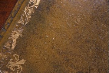 アンティーク家具　イギリスアンティーク　キャスター付き　レザートップのサイドテーブル(ランプテーブル、カフェテーブル、花台)