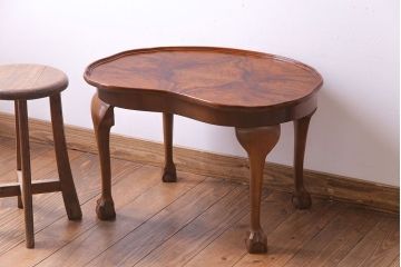 ヴィンテージ家具　イギリスビンテージ　大胆な杢目づかいが美しいローテーブル(リビングテーブル、センターテーブル、サイドテーブル)