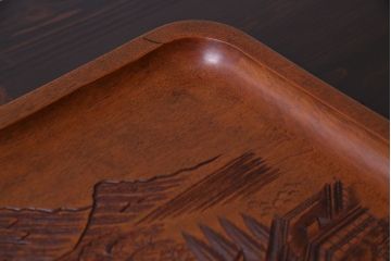 アンティーク雑貨　香山刀　宮島風景図　厳島神社　くりぬき盆(飾盆)