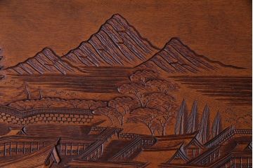 アンティーク雑貨　香山刀　宮島風景図　厳島神社　くりぬき盆(飾盆)