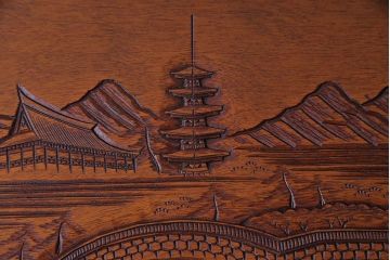 アンティーク雑貨　香山刀　宮島風景図　厳島神社　くりぬき盆(飾盆)