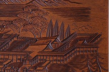 アンティーク雑貨　香山刀　宮島風景図　厳島神社　くりぬき盆(飾盆)