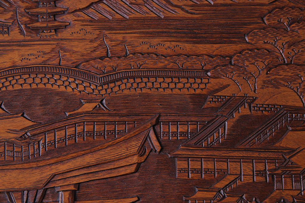 アンティーク雑貨　香山刀　宮島風景図　厳島神社　くりぬき盆(飾盆)